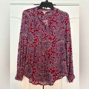 Lucky Brand Small Button Down Paisley Print Women's Top - Red and Blue